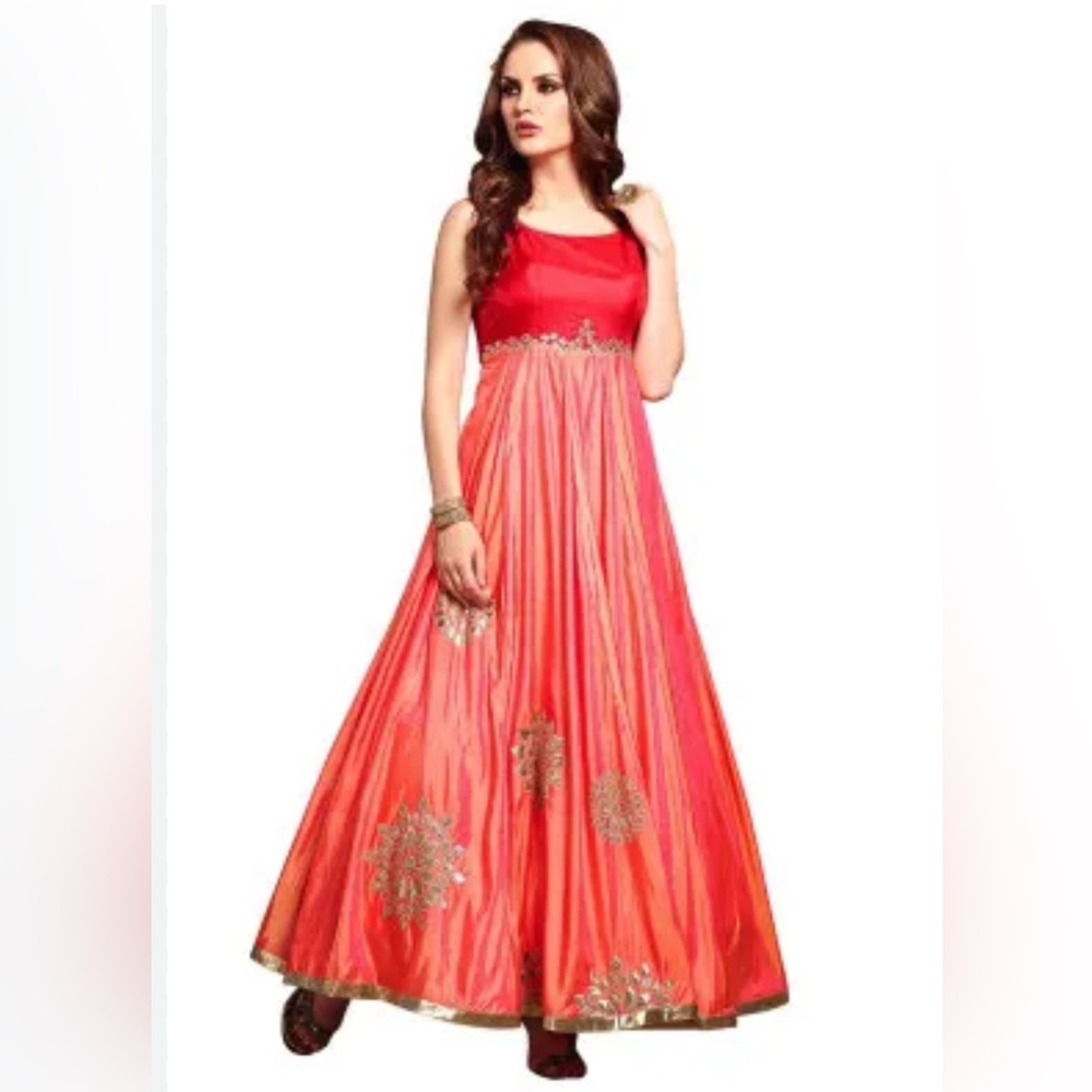 Anarkali :Indian wedding: Red and Pink  Gown with gold Embroidery